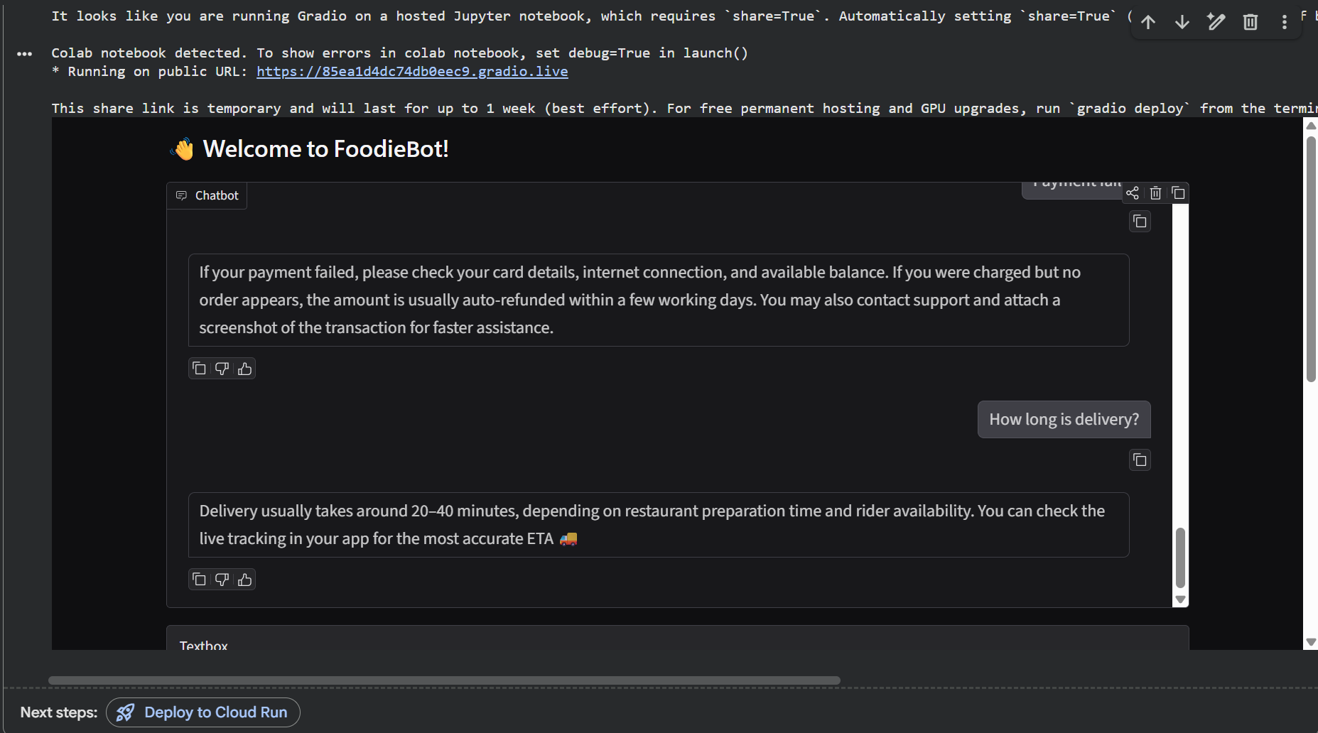 FoodieBot AI chatbot preview